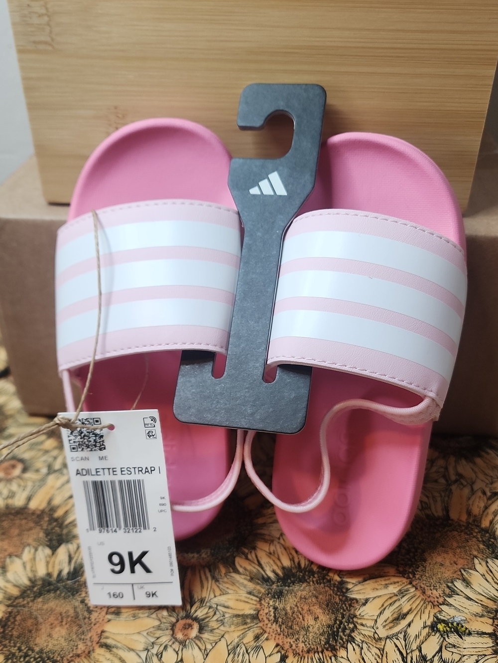 adidas Kids Pink and White Slide Sandals